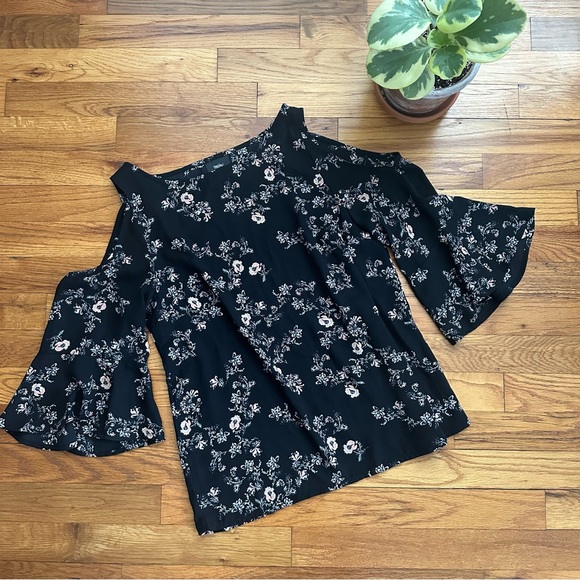 Black Floral Cold Shoulder Blouse - Picture 1 of 10